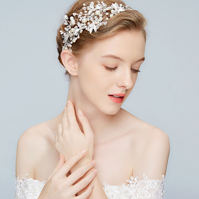 Оптовая продажа, свадебные аксессуары для волос ручной работы с кристаллами, серебряный головной убор принцессы с жемчугом для невесты для девочки