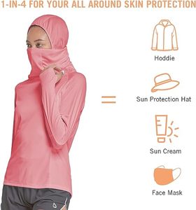 Femmes Sunshirt Blancs Randonnée UPF 50 + Léger Séchage Rapide SPF Pêche Courir Chemises À Manches Longues Avec <span class=keywords><strong>Cache</strong></span>-Visage <span class=keywords><strong>Cache</strong></span>-<span class=keywords><strong>Cou</strong></span> - Product Image 2