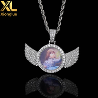 Collier personnalisé avec projection photo Hop Memorial, pendentif aile, chaînes en zircon scintillant, plaqué or 18 carats, cuivre, cadeau personnalisé