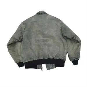 Jaket Bomber uniseks, jaket berlapis katun Satin berritsleting Vintage dicuci