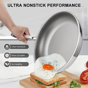 3-Lớp Không Dính Lớp Phủ Titan Nhà Bếp Cảm Ứng Thép Không Gỉ Nấu Ăn <span class=keywords><strong>Pan</strong></span> Chảo Lai Thép Không Gỉ Chảo - Product Image 4