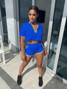 Survêtements personnalisés avec logo, ensemble deux pièces, couleur unie, fermeture éclair, manches courtes, capuche, ensemble de jogging pour femmes, survêtement d'été - Product Image 5