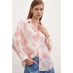 เสื้อเชิ้ตออร์แกนซ่าพิมพ์ลายดอกไม้สีชมพูผู้หญิงเสื้อเชิ้ตใสสำหรับใส่ทุกวันแบบลำลอง - Product Image 4