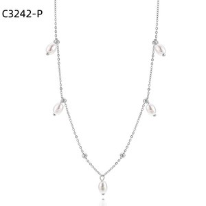 Amy Amy Pearl Necklace C3242 Women 925 <b>Silver</b> Faux Pearl Pendant <b>Snake</b> <b>Chain</b> Classic Everyday Wear White Rice Shape - Product Image 1