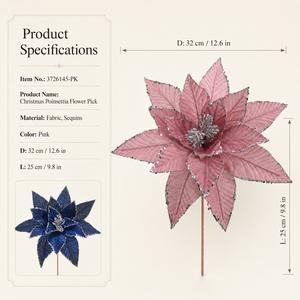 Guirnalda Navideña al por Mayor, Decoración para Árbol de Navidad, Borde de Lentejuelas Rosa y <span class=keywords><strong>Azul</strong></span>, Flor Artificial de Poinsettia - Product Image 2