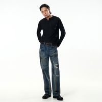 Jean en coton biologique pour homme, coupe droite ample, tricoté, avec rivets, effet délavé, déchiré, délavé à la vent, effet vieilli et déchirures, marque Claw Mark Lightning
