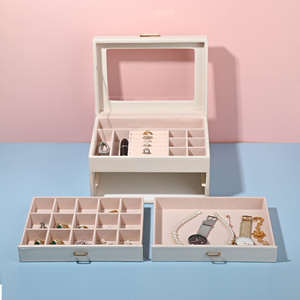 Pu Genuine Leather <b>Plastic</b> Wood Storage <b>Case</b> Cabinet <b>Display</b> Travel Drawer Velvet Storage Luxury Jewelry Organizer Box - Product Image 2