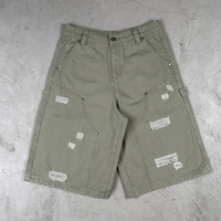 Celana Capri Cargo Robek untuk Pria, Model Amerika Longgar Vintage, Efek Cuci dan Distressed, Kaki Lurus, Multi-Saku, Grosir Pabrik