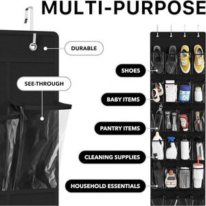24 <b>Pockets</b> Crystal Clear PVC Over Door Shoe Organizer, Non-woven Space Saving Storage Rack Over the Door Shoe Organizer - Product Image 5