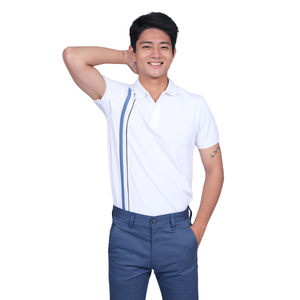 Custom Logo Corporate <b>Polo</b> for Men | <b>White</b> Performance <b>Polo</b> with Side Accent Stripe | Professional Business Casual Team Uniform - Product Image 1