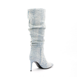 Botas De Invierno 2022 New Fashion Slouch Boots <span class=keywords><strong>donna</strong></span> pelle scamosciata Denim punta a punta tacchi alti sottili <span class=keywords><strong>stivali</strong></span> lunghi <span class=keywords><strong>stivali</strong></span> alti al ginocchio - Product Image 4