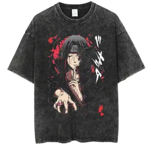 Anime Cosplay Costume Tops Washed Distressed Short-sleeved T-shirts Style Batik Cosplay Anime Vintage Printing Top