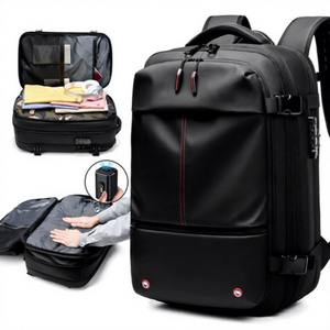 Travel Genuine Leather Vacuum Sealed <b>Backpack</b> 56-75L <b>Large</b> Capacity Compression Business Travel Laptop Bag Multi Zipper - Product Image 1