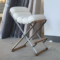 Tabouret de bar pliant minimaliste contemporain en métal et bois, rembourré en bouclette, pour îlot de cuisine, maison moderne, loft urbain