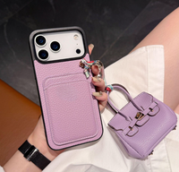 Coque de téléphone compatible avec Apple 17 Air, iPhone 15 Pro Max, texture litchi, porte-cartes + étui pour écouteurs, coque de téléphone 12 tendance pour femmes