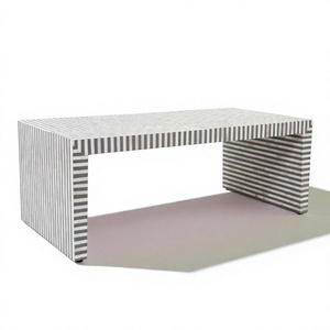 Table basse moderne en marbre rayé, meuble de salon géométrique contemporain, table centrale rectangulaire faite à la main - Product Image 1