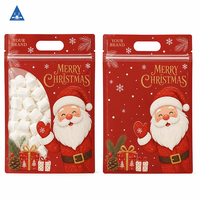 Sac d'emballage de Noël en gros avec poignée découpée et fermeture éclair pour bonbons, biscuits, fêtes de fin d'année, présentoir de vente au détail