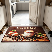Modern Rectangular Welcome Coffee Cake Print Kitchen Rugs Non Slip PVC Back Water Absorbent Oil-Proof Stain Resistant Washable