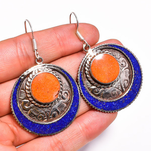 Tibétains faits à la main Boucles D'oreilles En Argent Népalais Boho Bijoux - Product Image 4