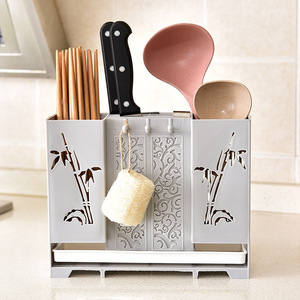 Support mural carré en bambou pour baguettes, égouttoir de rangement de cuisine grande capacité pour baguettes et cuillères - Product Image 2
