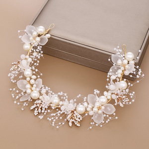 Lateefah Gold Flower Pearl Diadema Crystal Pearl Accesorios Tocado de <span class=keywords><strong>novia</strong></span> - Product Image 3