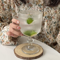 Retro Instagram-stijl verticale gestreepte ijslepel met korte steel van voedselveilig borosilicaatglas, dubbele kraalsteel, 301-400ml