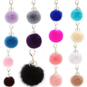 Promotion Multicolor Furry Fluffy Puff Ball 8cm Gold Faux Rabbit Fur Ball Pom Keychain