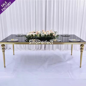 Precio barato moderno hotel banquete muebles de acero inoxidable blanco y oro patrón de mesa para boda - Product Image 4
