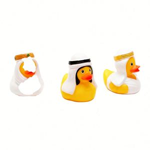 Pato de juguete flotante chirriante de plástico de 6 cm, estilo exótico, amarillo, con patrón de Oriente Medio - Product Image 3