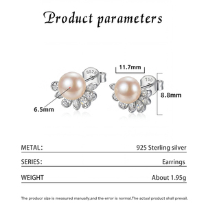 Élégantes boucles d'oreilles clous en argent S925 avec perles d'eau douce et zircon étoilé, bijoux pour femme, cadeau de mariage ou de mariée - Product Image 6