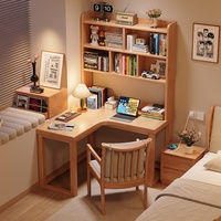Bureau d'angle en bois massif de caoutchouc en forme de L avec étagère intégrée, bureau d'ordinateur mural de petite taille pour la maison, le bureau ou la chambre