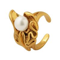 Bague en acier inoxydable plaqué or 18 carats avec perle de culture d'eau douce, style chunky, ouverte, pour femme – Prix direct usine