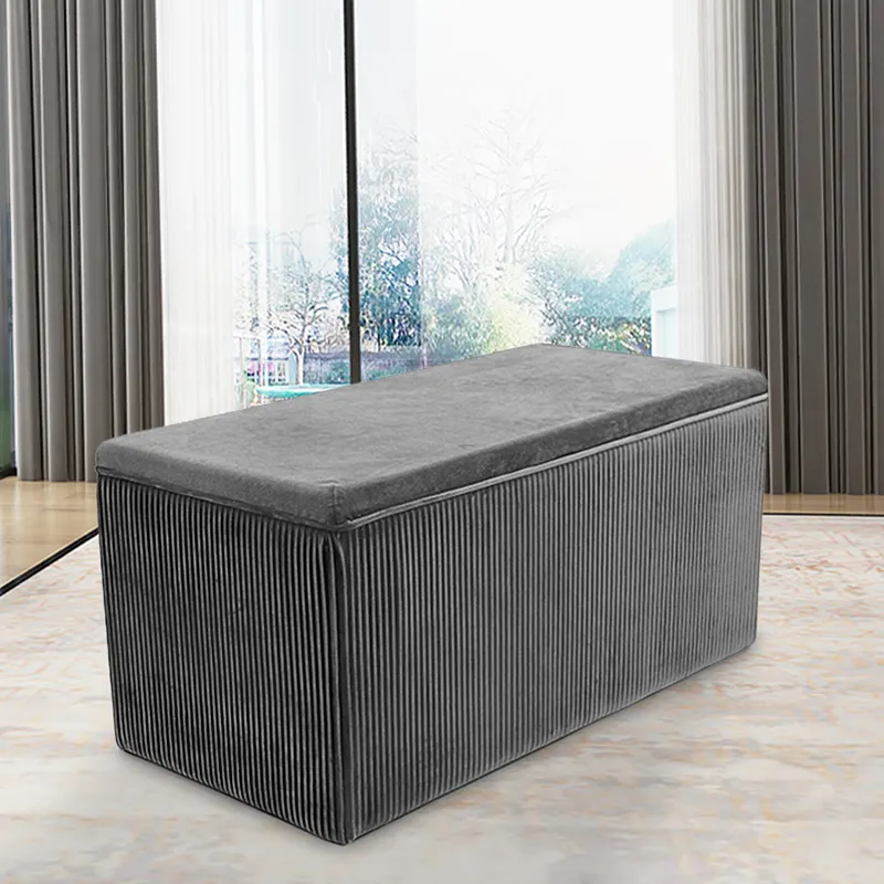 Hstex cube seated storage cloth room velvet bench customize ottoman velvet seat pouf