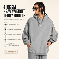 Sudadera con Capucha de Felpa Francesa de Algodón 410GSM, Lavada, con Mangas Raglán y Cintas Decorativas, Corte Holgado, Estilo Urbano Juvenil Americano, Suministro de Marca Privada