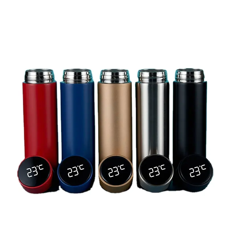 Double Wall Thermo Designer Time Marker Reminder With Led Temperature Display Vaccum Flask Stainless Steel Smart Water Bottle -