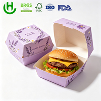 Boîte à hamburger en carton imprimé bleu marine personnalisée, emballage alimentaire jetable en forme de coquille pour les plats à emporter et la restauration rapide