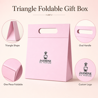 Boîte cadeau pliable triangulaire, emballage plat en une seule pièce avec poignée, logo personnalisé, écologique pour les vêtements, directement de l'usine