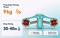Scooter sous-marin 9 kg de poussée, étanche IPX8, profondeur 30-40 m, avec support caméra, double propulsion, scooter de plongée