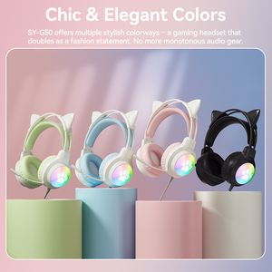 Tai Mèo Tai nghe có dây âm thanh nổi âm nhạc ánh sáng lên tai nghe chơi game với mic phổ dễ thương cô gái RGB Tai nghe có dây - Product Image 3