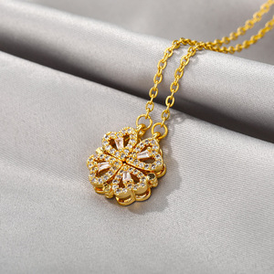 <span class=keywords><strong>Collana</strong></span> con Ciondolo a Cuore Magnetico Pieghevole Creativo, Vendita Calda, con Zirconi e <span class=keywords><strong>Quadrifoglio</strong></span> - Product Image 4