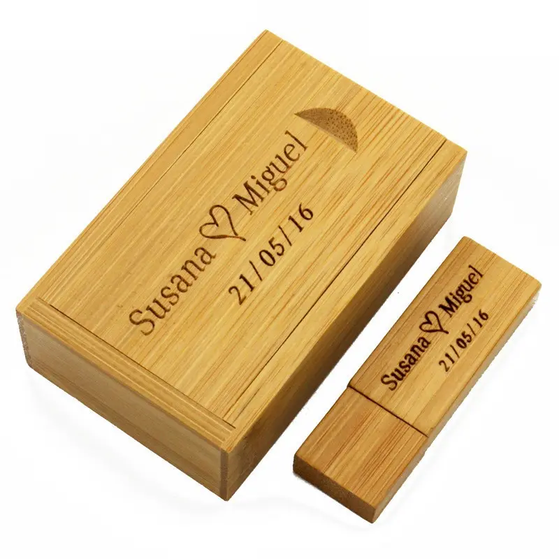 In Stock Wood USB Key Customized Laser Logo Pormo Gifts USB 64GB Natural Bamboo USB Drives