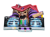 Château gonflable d'Halloween : Maison hantée, design manoir effrayant, grand toboggan et structure de saut