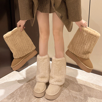 Comwarm Bottes d'Hiver Fourrées en Daim Tricoté pour Femme, Chaussons Douillets Antidérapants et Plats, Chaussons d'Intérieur Chauds et Moelleux en Coton