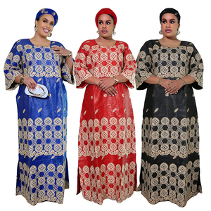 Robes <span class=keywords><strong>boubou</strong></span> africaines personnalisées H&D, <span class=keywords><strong>robe</strong></span> vintage brodée en <span class=keywords><strong>bazin</strong></span> riche avec foulard - Product Image 1