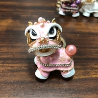 Porte-clés Mini Lion Dansant en Métal, Tête Rotative, Strass en Cristal, Pendentif de Sac Anime, Cadeau de Nouvel An Porte-Bonheur, Vente Chaude