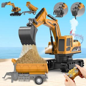 Excavatrice RC 3-en-1 Dwi Dowellin pour enfants, échelle 1:22, véhicule de construction télécommandé en métal 12 canaux, chargeur 360 - Product Image 1