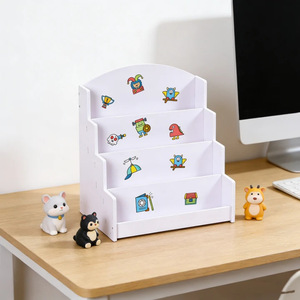 White Four Tier Desktop <b>Storage</b> <b>Rack</b> For Cards Figurines Cosmetics Office Organization - Product Image 1