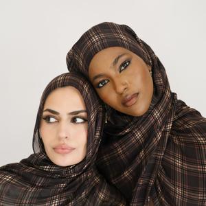 Hijab en modal imprimé pour femme, design tartan musulman, respirant, 4 saisons, élégant et modeste, avec logo personnalisé, le plus vendu 2026 - Product Image 1