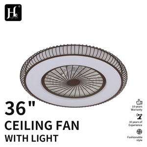 Ventilateur de plafond moderne à cage encastré, style ferme, en rotin, vintage, avec lumière pour chambre à coucher - Product Image 2