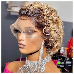 Perruque <span class=keywords><strong>Courte</strong></span> Bouclée Pixie Noire Naturelle Pas Chère en Gros, Demi-Perruque Frontale 100% Cheveux Humains, Perruque <span class=keywords><strong>Courte</strong></span> Tendance pour Femme - Product Image 3